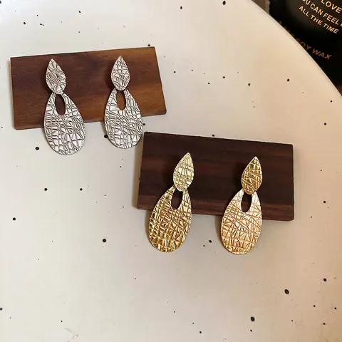 Hammerschlag Textur Wassertropfen Ohrhänger Mit 925 Sterling Silber Ohrstecker Kupfer Hohl Schmuck Für Damen