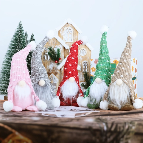 Gnome de Noël Scandinave en Peluche Poupée Sans Visage Avec Bonnet en Tricot et Barbe Blanche Pour Décoration de Table