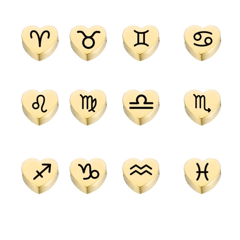Ciondoli Cuore Zodiaco Acciaio Inossidabile 304 Lucidato Specchio Ciondoli Costellazione Incisi Laser Gioielli DIY Oro