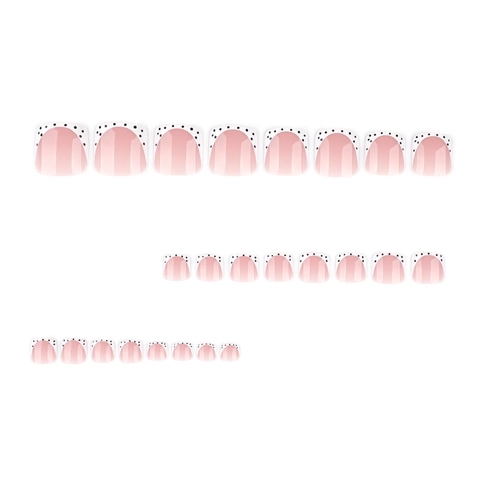 Faux Ongles Pour Pieds À Presser Pointe Blanche Française Design Points Noirs Base Rose Carrée Ongles Artificiels Femmes