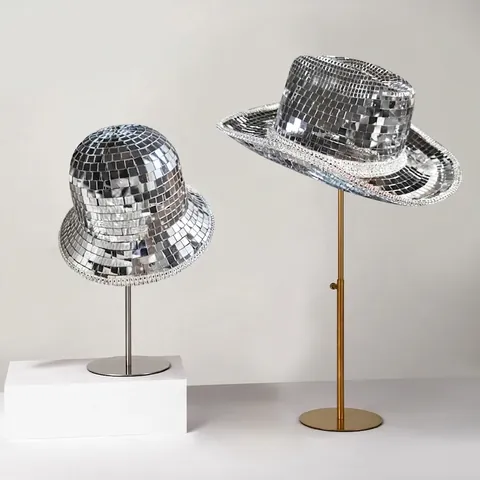 Disco Kugel Spiegel Cowboy Hut Reflektierende Glasfliesen Glitzernde Anglerhüte Für Party Musikfestival Clubwear Accessoire