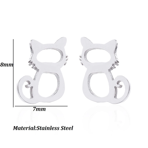 Cute Stainless Steel Animal Stud Earrings For Women Hollow Cat Dog Paw Print Minimalist Silhouette Jewelry Gift