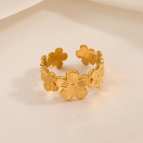 Bloemen Ring Roestvrij Staal Open Verstelbaar Floraal Sieraad Voor Dames Elegant Ins Stijl Minimalistisch