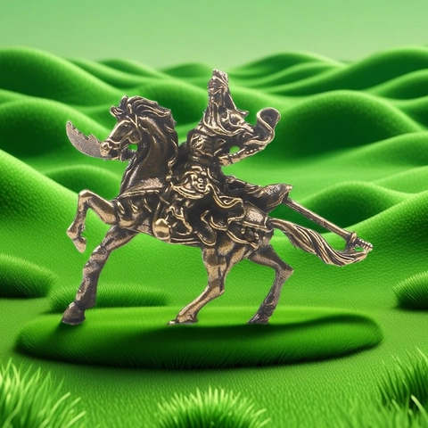 Antike Messing Guan Yu Reiterstatue Chinesische Miniatur Guan Gong Figur Schreibtisch Deko Wohlstand Glücksbringer