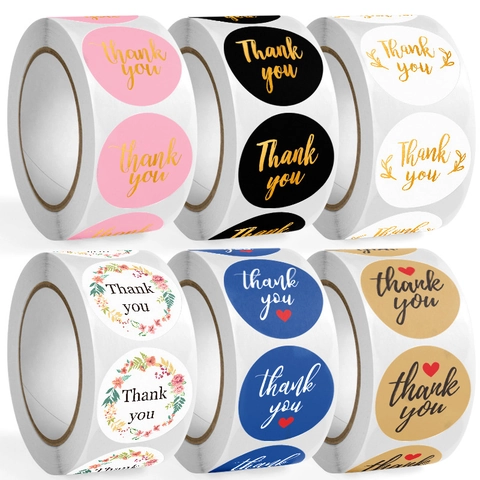 Round Thank You Stickers Coated Paper Adhesive Labels For Gift Wrapping Sealing Baking Cartoon Animal Floral Decorative