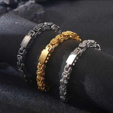Pulsera De Cadena Bizantina Para Hombre Acero Inoxidable Estilo Punk Industrial Joyería Individual Con Hebilla De Herradura