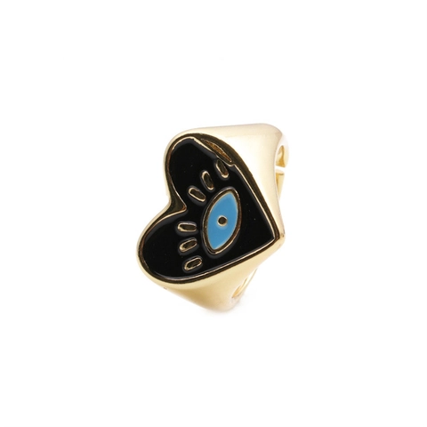 Anello A Cuore Malocchio Rame Placcato Oro Smalto Micro Intarsiato Zircone Regolabile Gioielli Da Dito Aperti Alla Moda