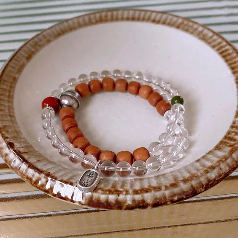 Perlenarmband Weißer Kristall Und Sandelholz Geschichtet Wickel S925 Sterling Silber Glücksbringer Für Frauen Neuer Chinesischer Stil