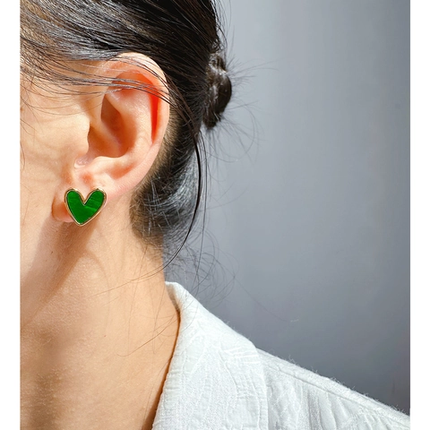 Orecchini a Bottone Vintage a Forma di Cuore Verde Con Perno in Argento Sterling 925 Eleganti Gioielli Effetto Smalto Donna