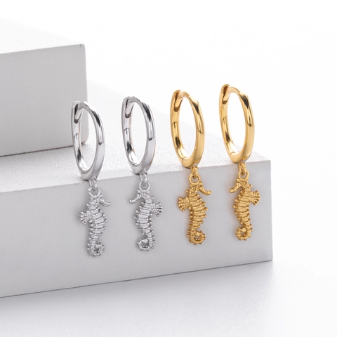 Seahorse Hoop Earrings 925 Sterling Silver Ocean Animal Dangle Drop Fashion Jewelry For Women Girls Elegant Charm Gift