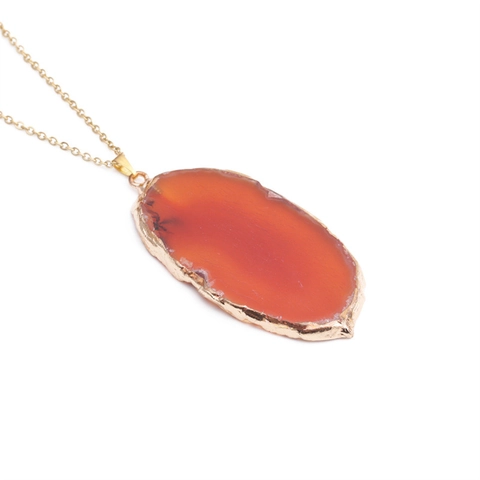 Natural Agate Geode Slice Pendant Necklace Stainless Steel Chain Irregular Stone Ethnic Vintage Style Jewelry For Women