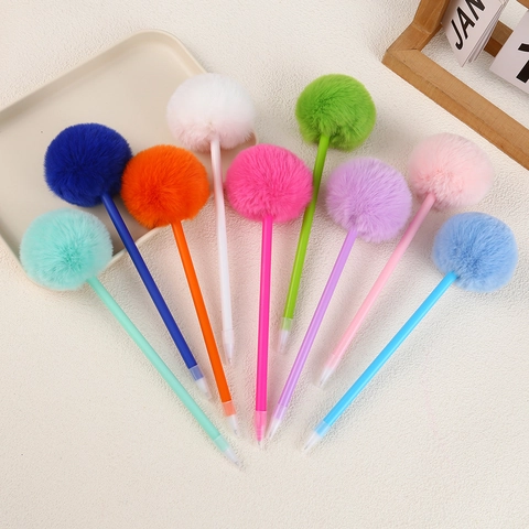 Creative Pom-Pom Ballpoint Pen Plastic Plush Decoration Cute Writing Instrument For Students School Office Stationery