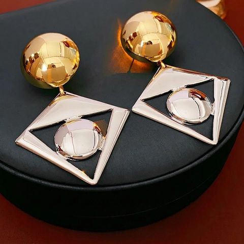 Rhombus Geometrische Hängende Ohrringe Mit Silbernem Ohrstecker Zweifarbig Gold Silber Legierung Statement Schmuck Für Damen