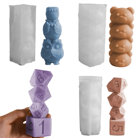 3D Stacked Animal Silicone Molds For Candle Making Owl Bear Pig Elephant Dice Shapes DIY Crafting Gypsum Ornaments