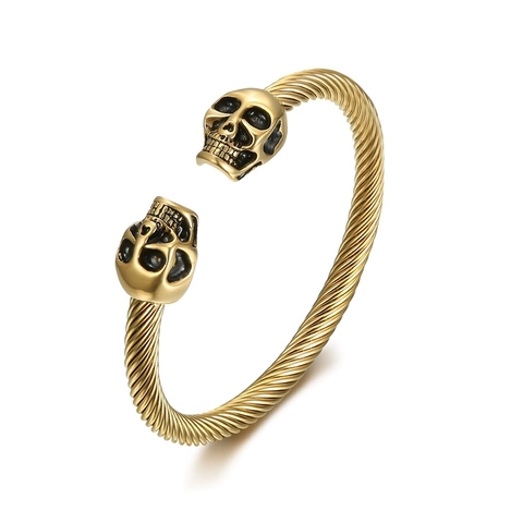Bracciale Rigido Con Teschi Retrò Acciaio Inossidabile Filo Di Cavo Intrecciato Per Uomo Donna Gioielli Punk Gothic