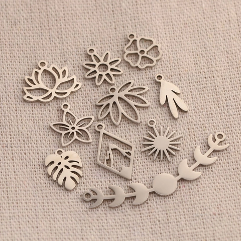 Colgantes Flor Hoja Fase Lunar Acero Inoxidable 304 Pulido Espejo Accesorios Para Fabricación Joyas DIY