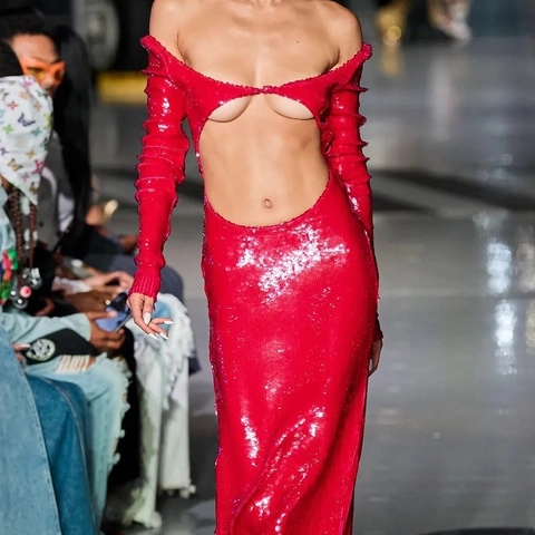 Sexy Lovertjes Maxi Jurk Uitgesneden Open Rug Split Lange Mouwen Avondfeest Banquet Bruiloft Elegant Voor Dames