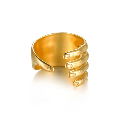 Mode Edelstahl Hand Umarmung Offener Ring Für Damen Vergoldet Personalisiertes Palm Design Verstellbarer Fingerring Schmuck