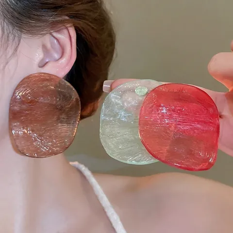 Irregular Oval Stud Earrings With 925 Sterling Silver Earring Post Exaggerated Vintage Translucent Resin Jewelry For Women
