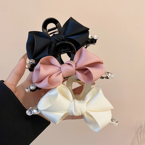 Molletta Per Capelli Fiocco Elegante Nastro Di Raso Strass Dolce Accessorio Per Capelli Da Donna
