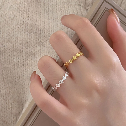 925 Sterling Silver Leaf Ring Adjustable Opening Olive Branch Minimalist Korean Style Jewelry For Women