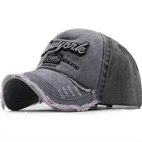 Washed Cotton Baseball Cap Distressed Ripped Edge New York Letter Embroidery Retro Adjustable Streetwear Hat