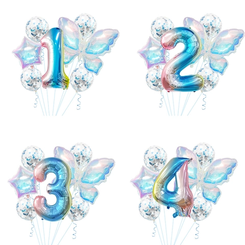 Butterfly Number Balloons Iridescent Gradient Aluminum Foil Birthday Party Wedding Decorations Photography Props