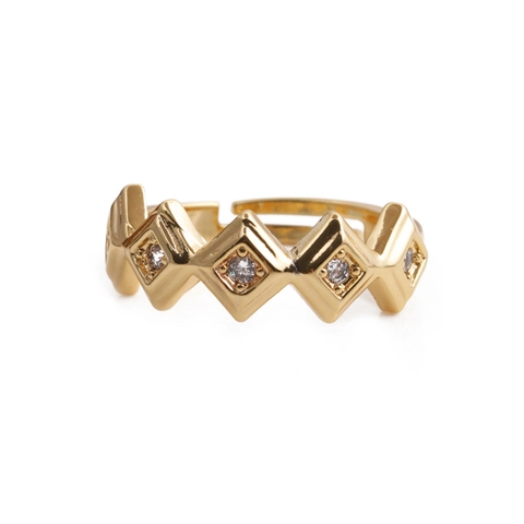 Anello Aperto Geometrico Rame Con Zirconi Regolabile Gioielli Stile Vintage Minimalista Per Donne Placcato Oro