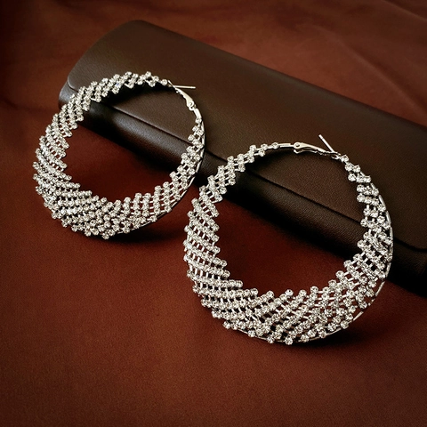 Créoles En Alliage Et Strass Avec Tige En Argent Sterling 925 Bijoux De Luxe Exagérés Tissés Creux Pour Femmes