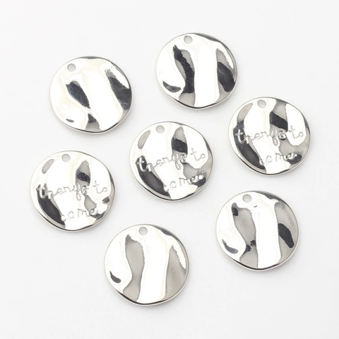 Round Alloy Pendants Hammered Metal Charms Engraved Letter Disc Jewelry Findings For DIY Earring Making Craft Supplies