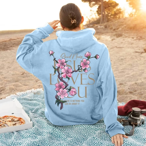 Felpa Con Cappuccio Uomo Foderata In Pile Manica Lunga Pullover Loose Fit Ciliegio Jesus Loves You Stampa Schiena Tasca