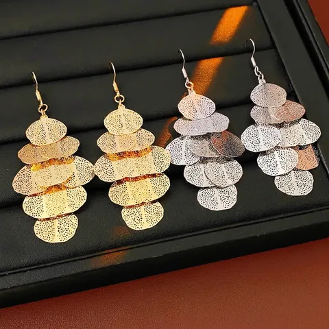 Gestufte Blatt Hänger Ohrringe Hohle Legierung Mit Silber Ohrstecker Vintage Chic Stil Für Damen Schmuck