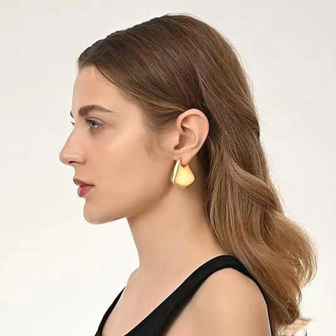 Geometric Irregular Liquid Metal Stud Earrings High Polished 18K Gold Plated Stainless Steel For Women