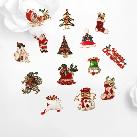 Broche De Navidad Alfiler Aleación Esmalte Strass Fiesta Joyería Regalo Dibujos Animados Papá Noel Árbol Reno