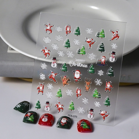 Weihnachts Nagelsticker 5D Relief Weihnachtsmann Schneeflocke Rentier Klebend Winter Urlaub Maniküre Deko Für Frauen