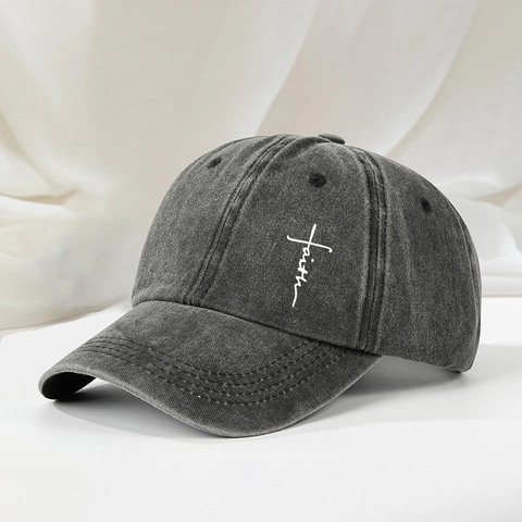 Cappello Da Baseball Retro In Cotone Lavato Con Ricamo Croce Faith Cappello Da Sole Vintage Regolabile