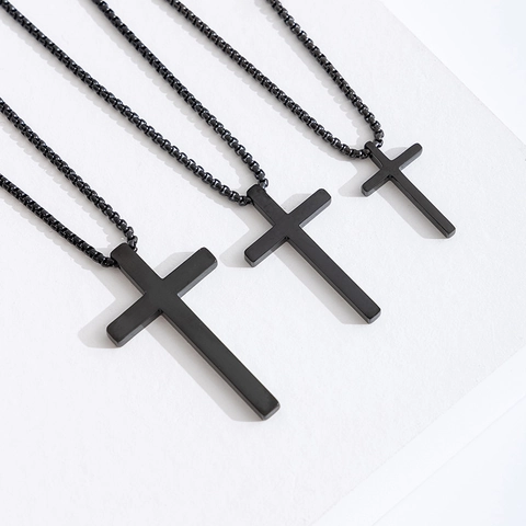 Kruis Hanger Ketting Roestvrij Staal Gepolijst Klassiek Eenvoudig Kruis Lange Box Ketting Sieraden Voor Mannen Vrouwen