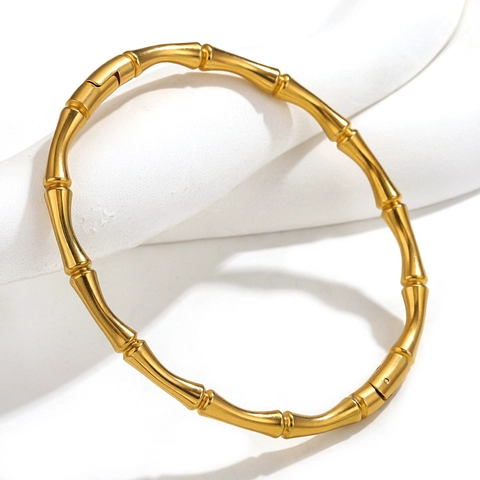 Bamboo Node Stainless Steel Bangle Bracelet For Women Teardrop Round Bead Retro Elegant Titanium Steel Jewelry