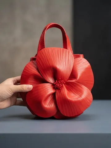 3D Flower Petal Handbag PU Leather Creative Floral Tote Bag With Drawstring Inner Pouch Elegant Evening Party For Women