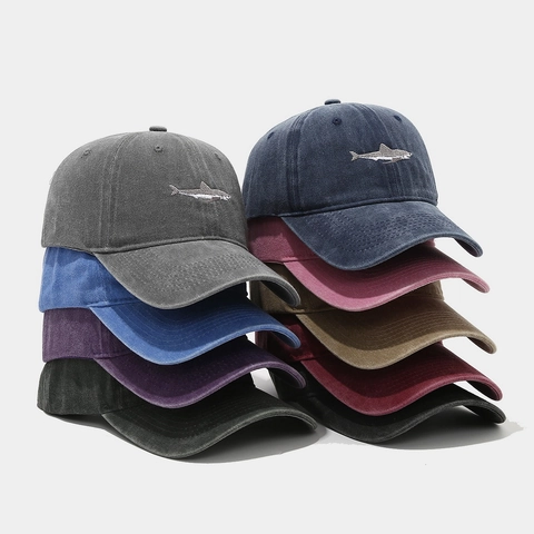 Berretto Da Baseball In Cotone Lavato Con Ricamo Squalo Vintage Fibbia In Metallo Regolabile Per Sport All Aperto E Casual
