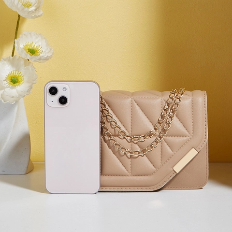 Women Geometric Quilted Crossbody Bag PU Leather Gold Chain Shoulder Handbag Magnetic Closure Square Envelope Fashion