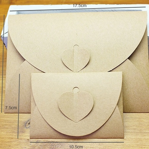 Vintage Kraft Paper Envelope With Heart Shaped Closure Folding Card Holder For Wedding Birthday Gift Greeting Card