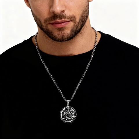 Collana Pendente Guerriero Vichingo Tondo Acciaio Inossidabile Mitologia Norrena Retro Colore Argento Gioielli Uomo
