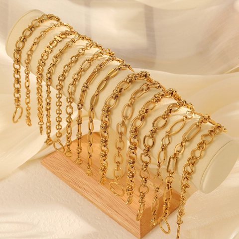 Link Chain Bracelet 304 Stainless Steel 18K Gold Plated Vacuum Plated Geometric OT Buckle Retro Fashion Women