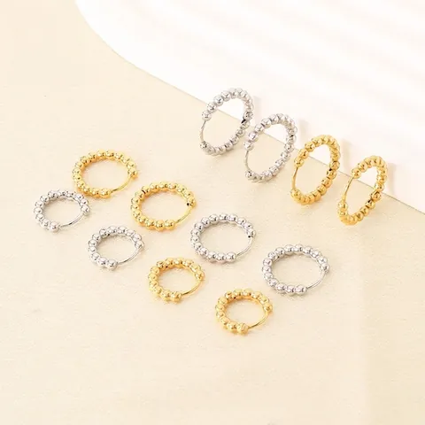 Pendientes De Aro Con Textura De Cuentas De Acero Inoxidable Bañados En Oro De 18K Joyas Geométricas Elegantes Para Mujer