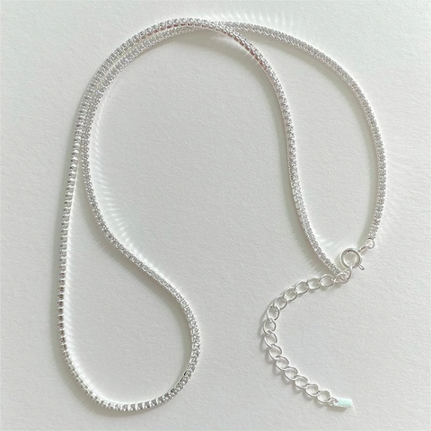 Collana Tennis In Argento Sterling 925 Con Zirconi Scintillanti Stile Coreano Minimalista Elegante Da Donna