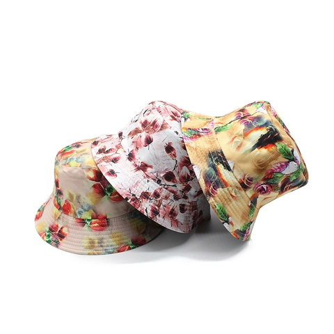 Bucket Hat Reversible Cotton Polyester Sun Protection Tie Dye Floral Print Outdoor Casual Unisex Basin Cap