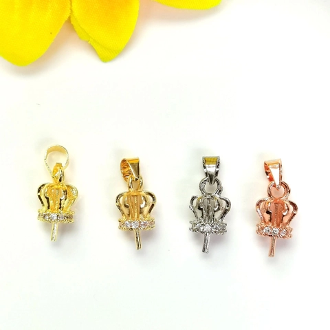 Crown Pendant Connector Gold Plated Copper Rhinestone Artificial Pearl Bead Cap Jewelry Making Materials DIY Handcrafted Accessorie