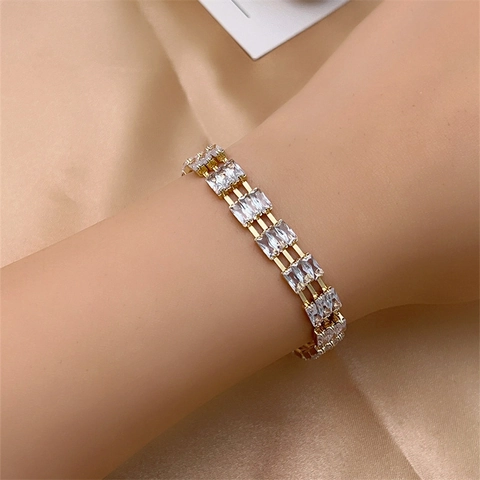 Elegant Full Zircon Tennis Bracelet Gold Silver Plated Sparkling Luxury Fashion Wrist Jewelry Accessory For Women