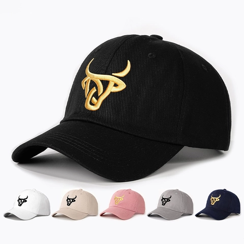 Bull Head Embroidery Baseball Cap Polyester Adjustable Curved Brim Outdoor Sun Protection Sport Hat Men Women